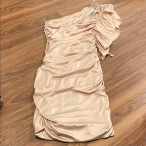 Rose gold one shoulder cocktail dress